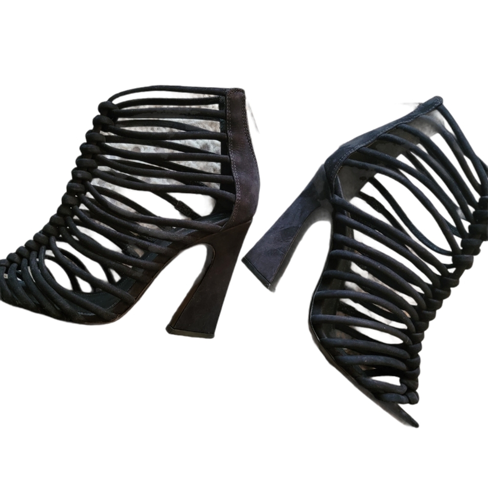 SCHUTZ BLACK SUEDE GLADIATOR OPEN TOE HEELS - Picture 2 of 14